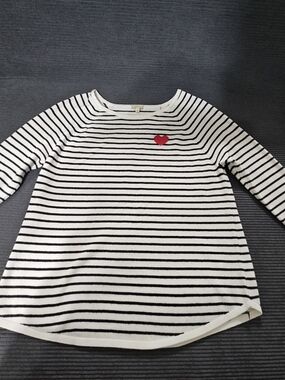 Striped Boatneck Top with Red Heart